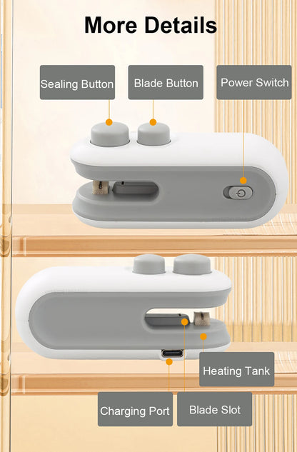 Mini Selladora Térmica Portátil para Bolsas Plásticas Alimentos (Clip Sellador Manual Embalaje)