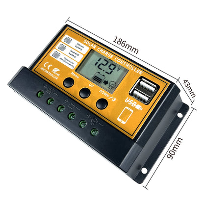 Controlador Carga Solar PWM 10A/20A/30A 12V/24V Regulador Carga PV LCD para Batería LiFePO4/Litio/Gel