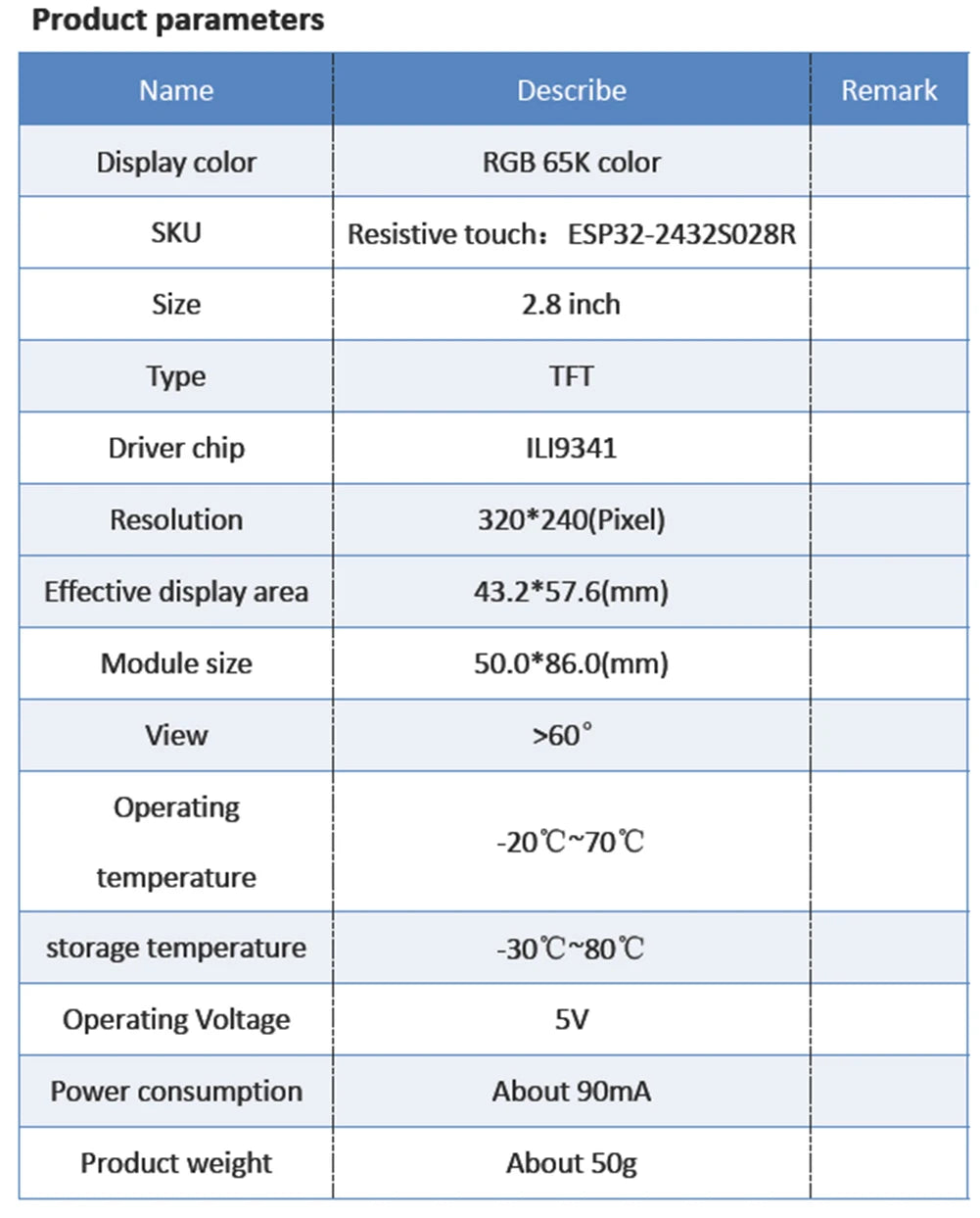 Módulo Pantalla Inteligente RCmall ESP32-2432S028R (LCD TFT 2.8", 240x320, Driver ILI9341)