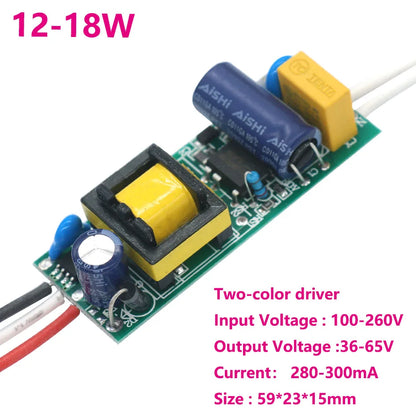 Driver LED Aislado Bicolor (3 Pines, 300mA) 3W / 4-7W / 8-12W / 12-18W Fuente Alimentación Iluminación (1 Unidad)