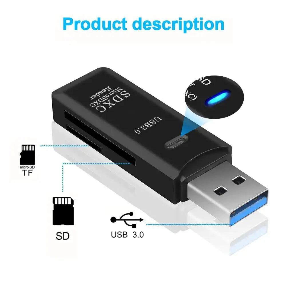 Lector Tarjetas Multifuncional 2 en 1 Alta Velocidad USB 3.0/2.0 (Soporta TF+SD) para Computadora/Tablet/Cámara/Laptop/Auto