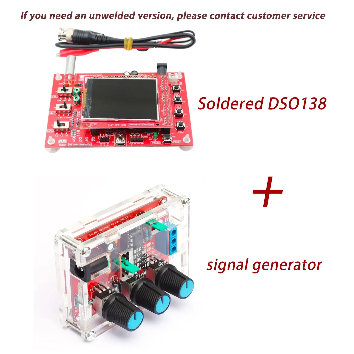 Kit Osciloscopio Digital DIY DSO138 (Código Abierto) con Sonda Cocodrilo y Case Acrílico + Generador XR2206