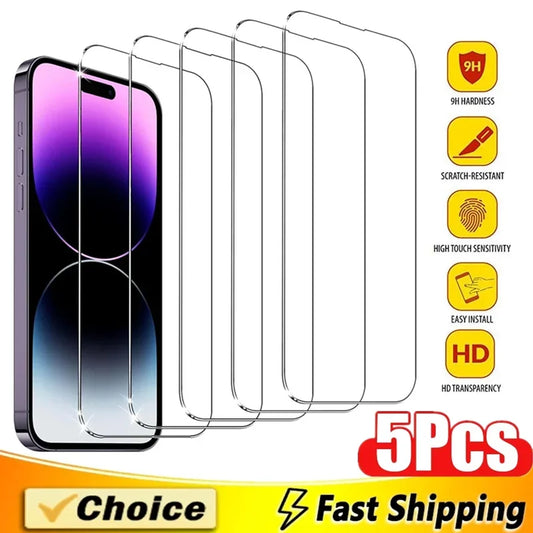 Protector Pantalla Cristal Templado para iPhone 7/8 Plus / X/XR/XS Max / 11-16 Pro Max/Mini (Pack 5 Unidades)