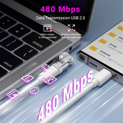Adaptador Magnético AUFU USB-C Hembra a Tipo C Macho 9 Pines (240W Carga Rápida) Convertidor para iPhone 15/16/Laptop/Macbook/Samsung