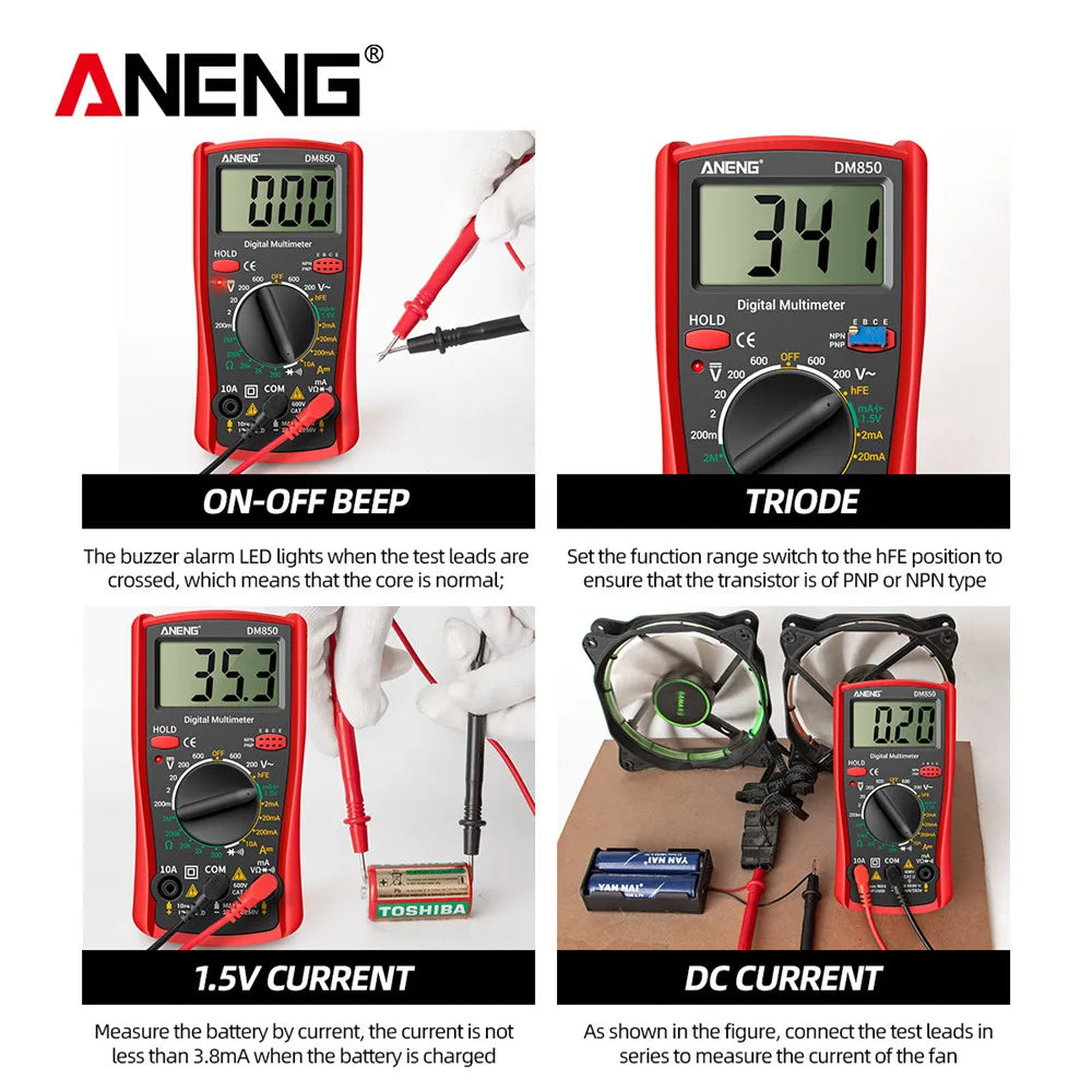 Multímetro Digital Automático Profesional ANENG DM850 (1999 Cuentas) Tester Voltaje AC/DC/Ohm/Corriente Amperímetro Detector