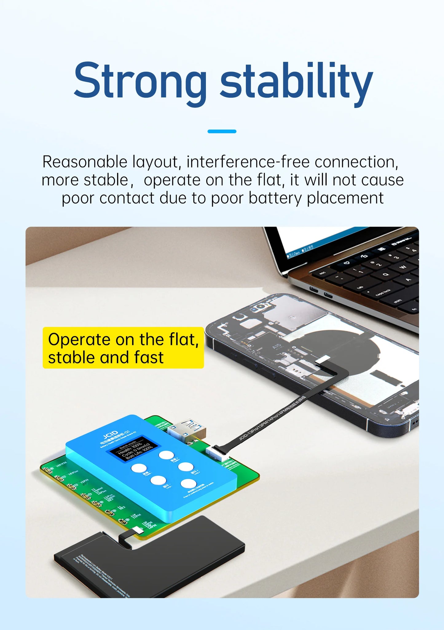 JCID JC Q1 Battery Health Quick Repair Board for iPhone 11, to 15 Pro, Solve Window, Pop-up Modify Battery Cycle, No Need FPC