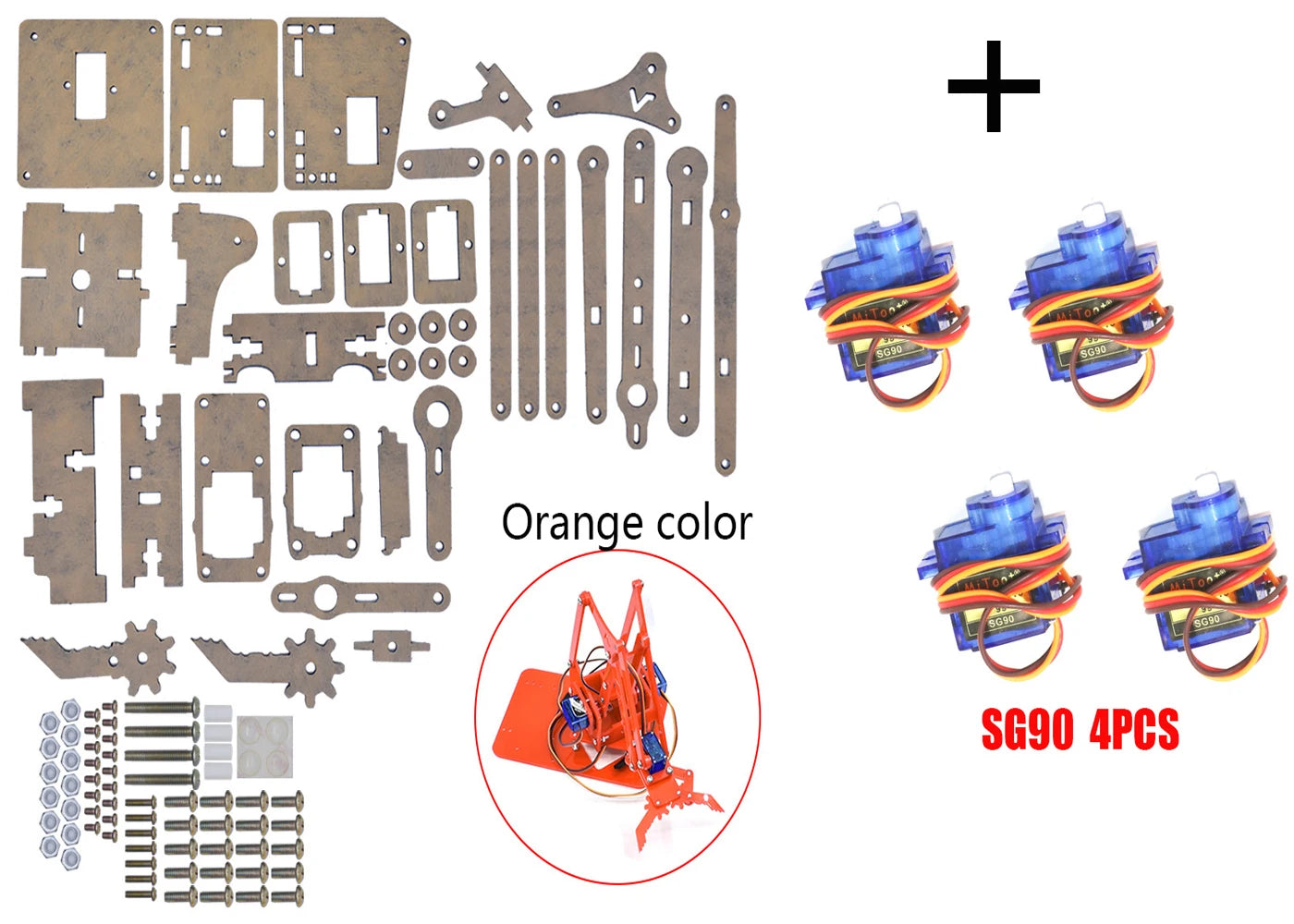 Kit Garra Brazo Robot Manipulador Mecánico Acrílico 4-DOF (Desarmado, para SG90/MG90S) Arduino STEAM