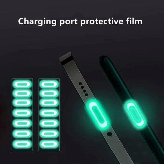 Pegatina Protectora Luminosa Fluorescente para Puerto Carga Teléfono/Tablet (iOS/Tipo C/Micro USB) Universal (5/10/20 Piezas)
