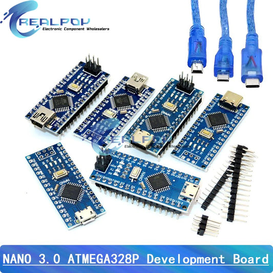 Placa Nano 3.0 (ATMEGA328P, 16MHz, CH340) con Bootloader (Puerto Mini/Tipo C/Micro USB) + Cable USB compatible Arduino