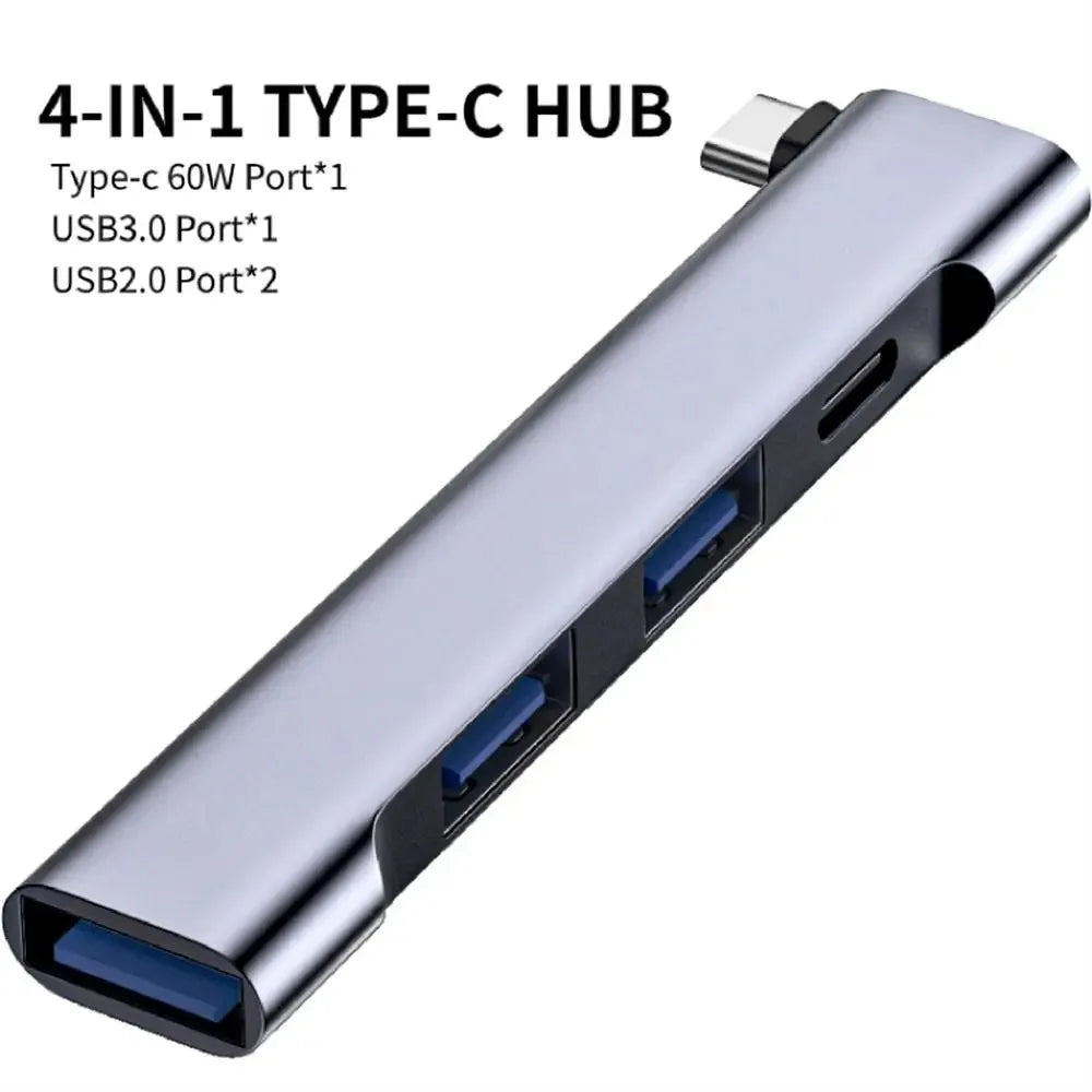 Hub USB-C 4-en-1 USB 3.0 + PD 60W + Type-C 3.1 Splitter OTG para Xiaomi/Lenovo/MacBook Pro/Air