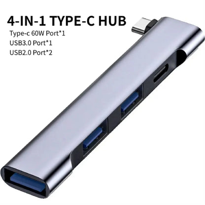 Hub USB-C 4-en-1 USB 3.0 + PD 60W + Type-C 3.1 Splitter OTG para Xiaomi/Lenovo/MacBook Pro/Air