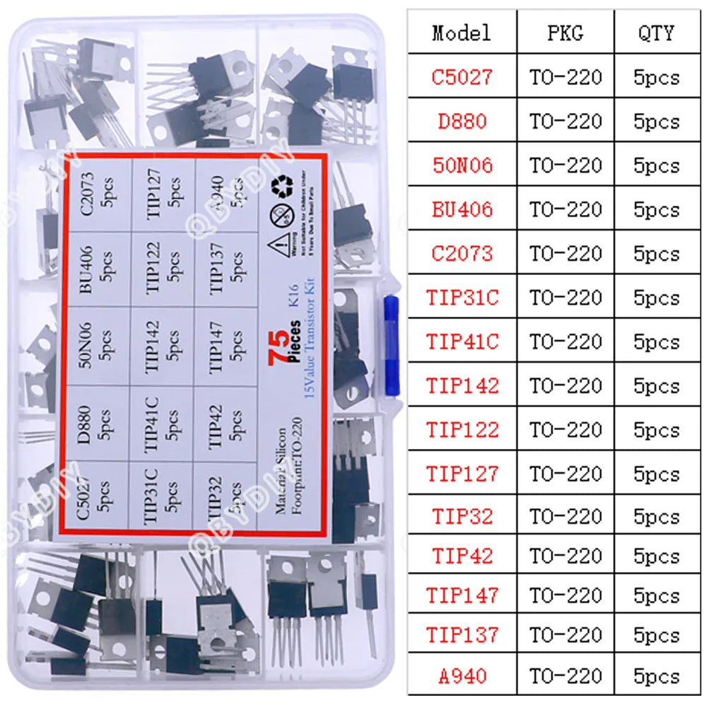 Kit Surtido Transistores/Semiconductores THT (TO-92/126/220) - MOSFET/BJT/Tiristor en Caja