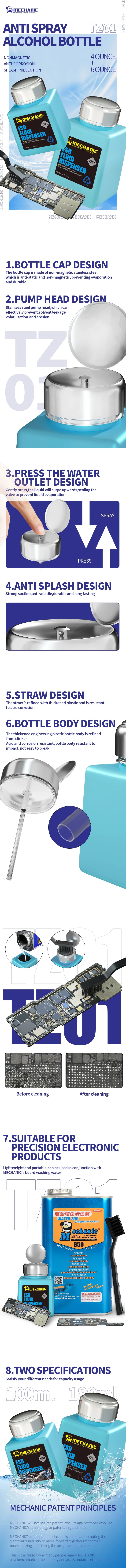 MECHANIC TZ01 TP01 Anti-static Alcohol Bottle for Motherboard Cleaning Industrial Stainless Steel Solution Dispenser