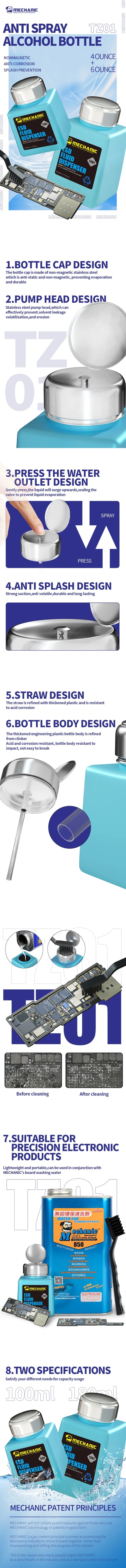 MECHANIC TZ01 TP01 Anti-static Alcohol Bottle for Motherboard Cleaning Industrial Stainless Steel Solution Dispenser