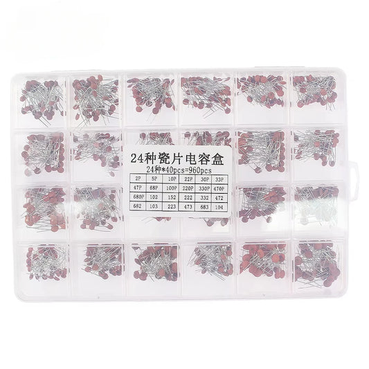 Kit Surtido Capacitor Cerámico (2pF-0.1uF) Componentes Electrónicos DIY - Pack 300/960 Piezas