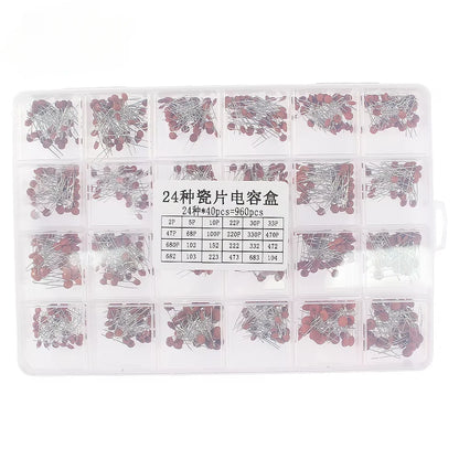 Kit Surtido Capacitor Cerámico (2pF-0.1uF) Componentes Electrónicos DIY - Pack 300/960 Piezas