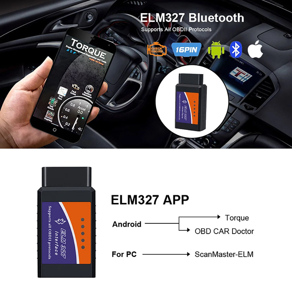 Scanner Diagnóstico Auto ELM327 V2.1 OBD2 Bluetooth Lector Códigos Detector Fallos Automotriz para Android/iOS