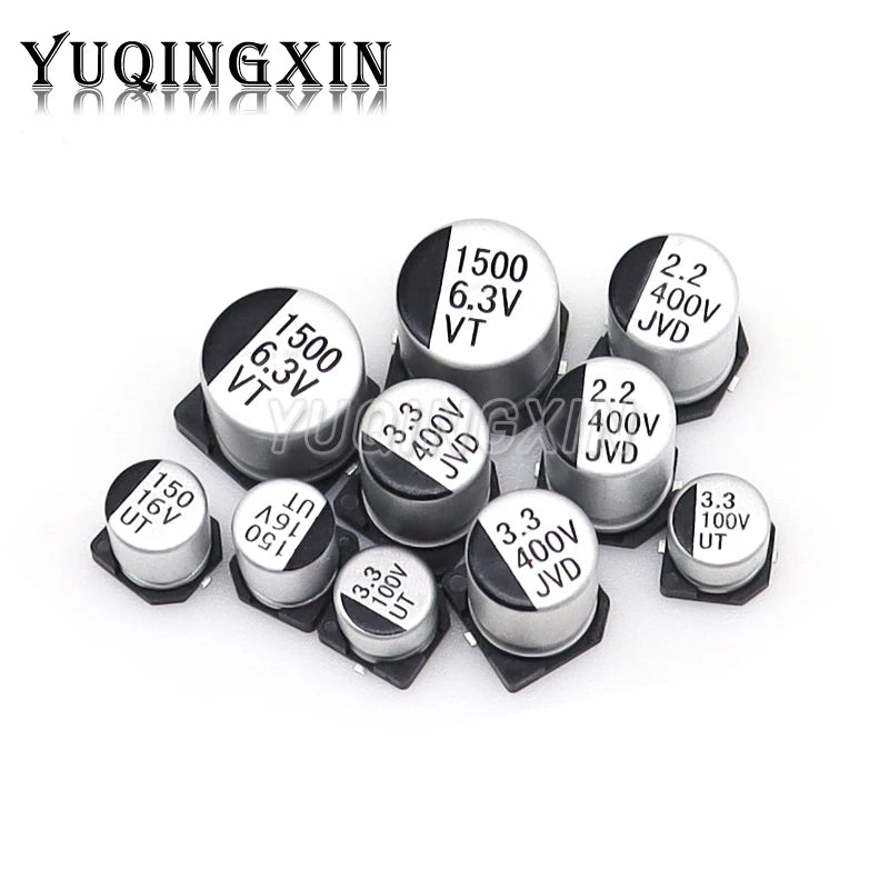 Capacitor Electrolítico Aluminio SMD (1uF-1000uF, 10V-50V) - Pack 10 Unidades (Valores Surtidos)