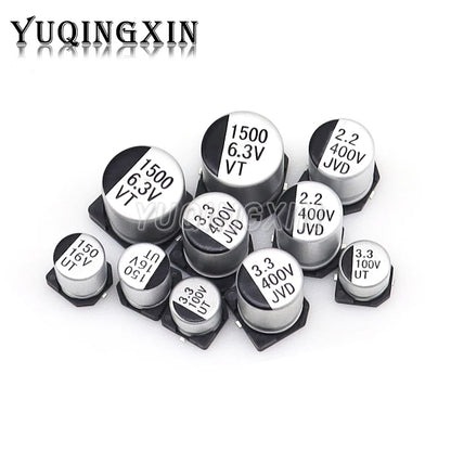Capacitor Electrolítico Aluminio SMD (1uF-1000uF, 10V-50V) - Pack 10 Unidades (Valores Surtidos)