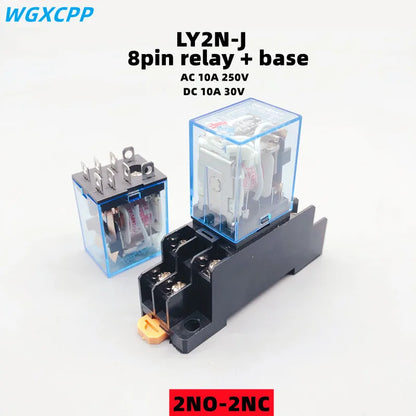 Relé Electromagnético Intermedio LY2NJ/HH62P DPDT 8-Pin 10A 250VAC con Base Zócalo - Bobina (12VDC/24VDC/110VAC/220VAC)