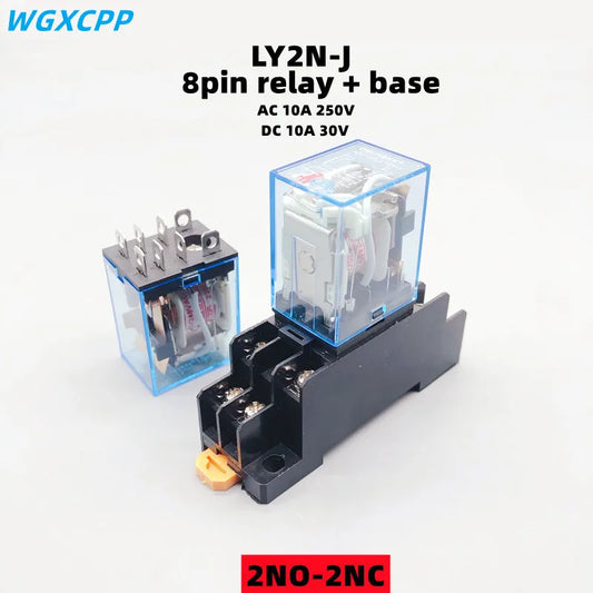 Relé Electromagnético Intermedio LY2NJ/HH62P DPDT 8-Pin 10A 250VAC con Base Zócalo - Bobina (12VDC/24VDC/110VAC/220VAC)