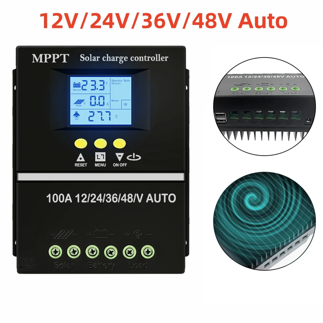 Controlador Carga Panel Solar 12V/24V PWM/MPPT 10A-30A Cargador Batería Auto Regulador USB 5V Max PV 50V