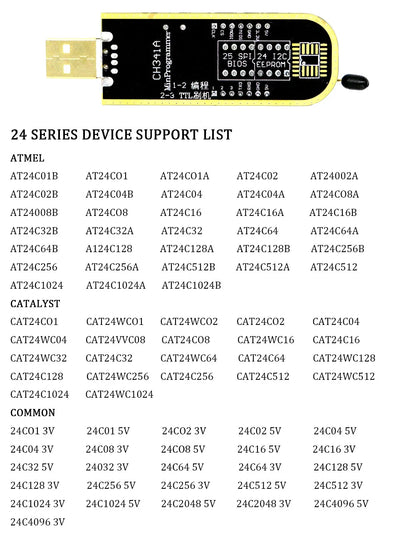 Kit Programador USB CH341A 24/25 Series EEPROM Flash BIOS + Clip Test SOIC8/SOP8 + Adaptador 1.8V + Adaptador SOIC8