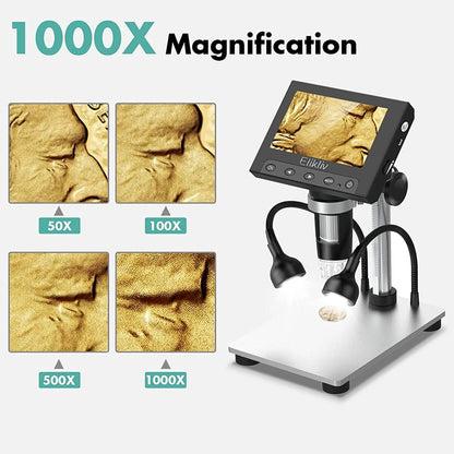 Elikliv EDM9 7 Inch 1080P LCD Digital Microscope 50X-1200X Soldering Electronics Microscopes With LED Lights Support PC Computer