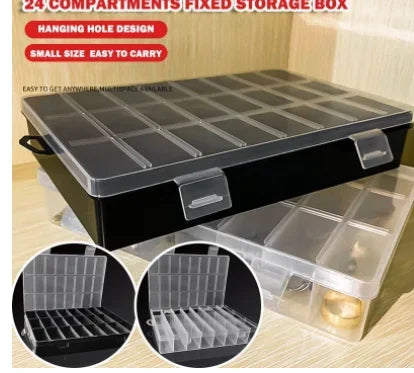 Caja Almacenamiento Plástico Compartimentos (24 Rejillas) Organizador Joyería/Pendientes/Cuentas/Tornillos Contenedor Hogar