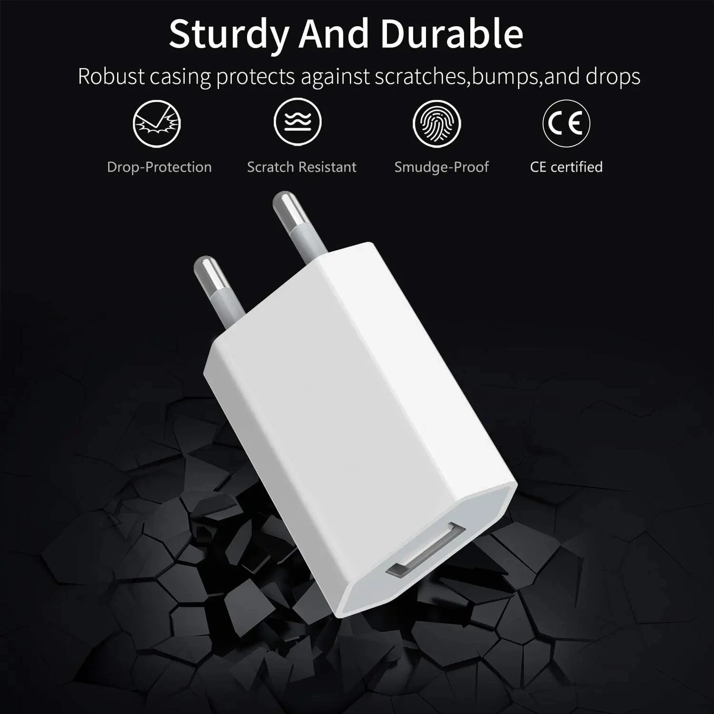 Cargador USB EU Carga Rápida para iPhone 6S-14 Pro Max/Plus/X/XR/XS con Cable Datos USB (1m/1.5m/2m)
