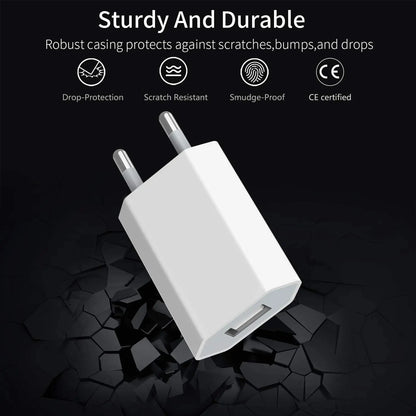 Cargador USB EU Carga Rápida para iPhone 6S-14 Pro Max/Plus/X/XR/XS con Cable Datos USB (1m/1.5m/2m)