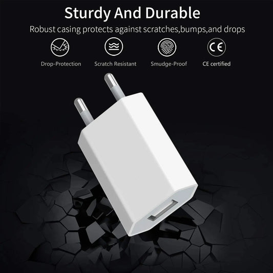 Cargador USB EU Carga Rápida para iPhone 6S-14 Pro Max/Plus/X/XR/XS con Cable Datos USB (1m/1.5m/2m)