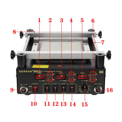 100% Original GORDAK 863 3 in 1 Welding Station Hot Air Rework Station Preheating Station For Soldering&Soldering Iron Electric