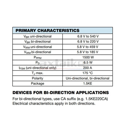 20PCS 1500W TVS Diode 1.5KE51A 1.5KE56A 1.5KE62A 1.5KE68A 1.5KE75A 1.5KE82A 1.5KE91CA 51V 56V 62V 68V 75V 82V 91V DO-201AD
