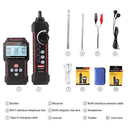 Rastreador Cable Red Noyafa NF-8209S - Tester LAN (Mide Longitud, Wiremap) con Display LCD