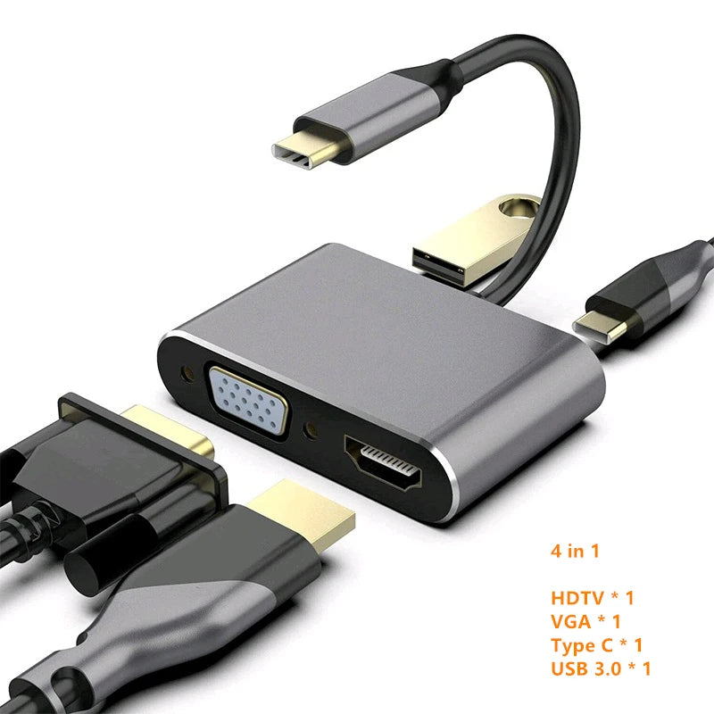 Hub USB-C Docking Station con HDMI 4K, VGA, USB 3.0 para MacBook/iPad/Samsung Dex