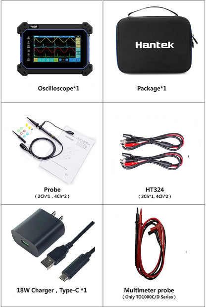 Osciloscopio Digital Hantek TO1112D Pantalla Táctil 2 Canales 110MHz Portátil + Generador Señal + Multímetro