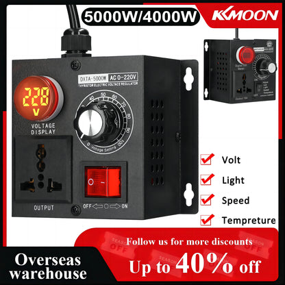 Regulador Voltaje AC 220V 4000W/5000W SCR Dimmer Ajustable Velocidad/Temperatura/Luz