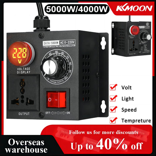Regulador Voltaje AC 220V 4000W/5000W SCR Dimmer Ajustable Velocidad/Temperatura/Luz