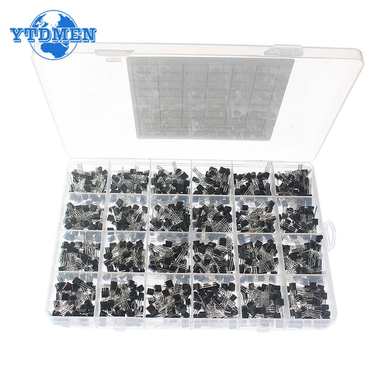Kit Surtido Transistores TO-92 en Caja (BC547/BC327/BC337/2N2222/3906/C945, PNP/NPN) Set Electrónico (200/480/840 Piezas)