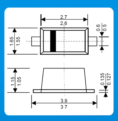 Diodo Schottky SMD (SS12/SS14/SS24/SS26/SS34/SS36/SS54/SS110/SS2200, SMA) (20 Unidades)