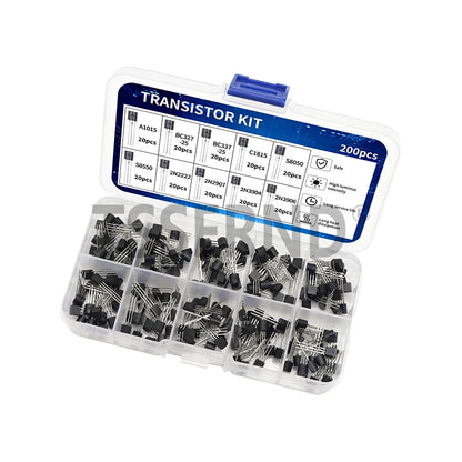 Kit 200 Pcs Transistores BJT PNP/NPN (10 Valores: A1015, BC327, BC337, C1815, S8050, S8850, 2N2222, 2N2907)