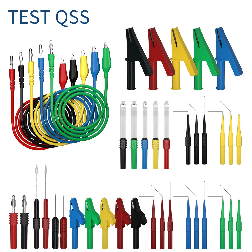 Kit Puntas Prueba Multímetro QSS (41 Pzs) - Banana 4mm, Pinzas Cocodrilo, Sondas Perforadoras