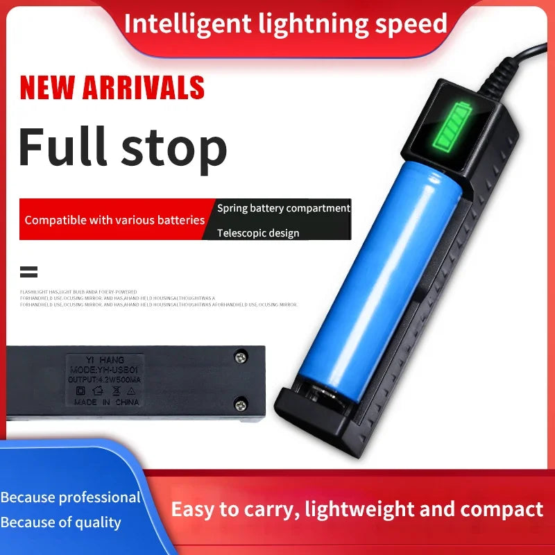 Cargador USB Baterías Litio Recargables 18650 (1/2/4 Ranuras, 3.7V) para 16340/14500/18650