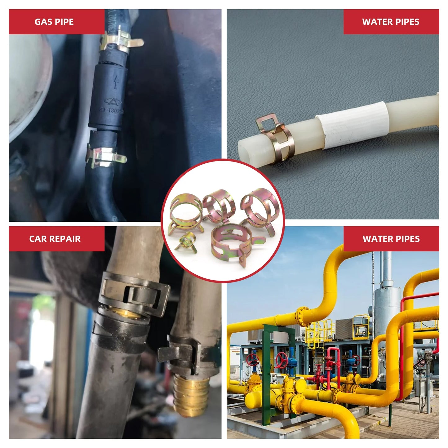 Kit Surtido Abrazaderas Resorte Tipo Japonés para Manguera Combustible/Agua/Aceite Automotriz (75/100/155 Piezas)