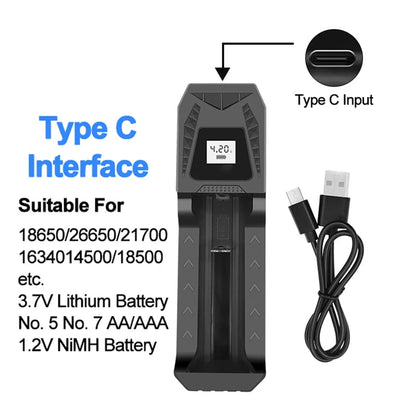 Cargador USB Inteligente Baterías LCD (1/2/4 Ranuras) para Litio Recargable 18650 (4.2V) / Ni-MH AA/AAA (1.2V)