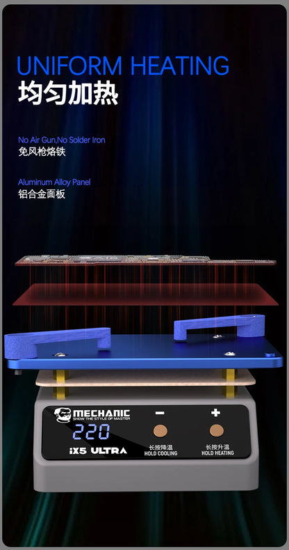 MECHANIC ix5 Ultra Heating Platform Preheating Layering for Motherboard Layering Tin Planting Glue Removal Heating Table tool