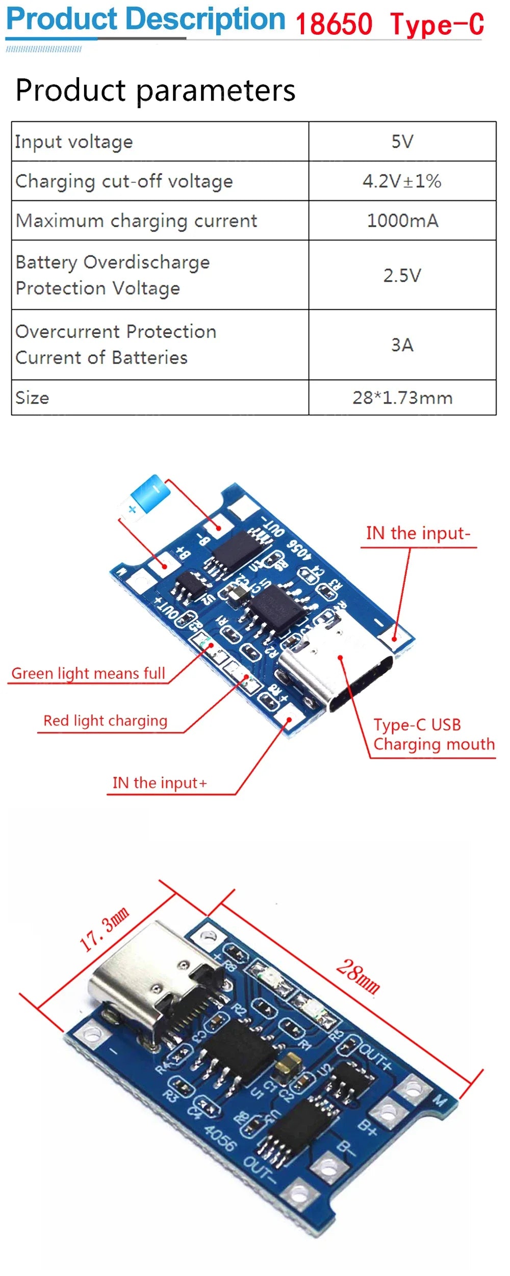 Lote 10/50 Pcs Módulo Cargador Batería Litio TP4056 USB-C 5V 1A 18650 con Protección Dual
