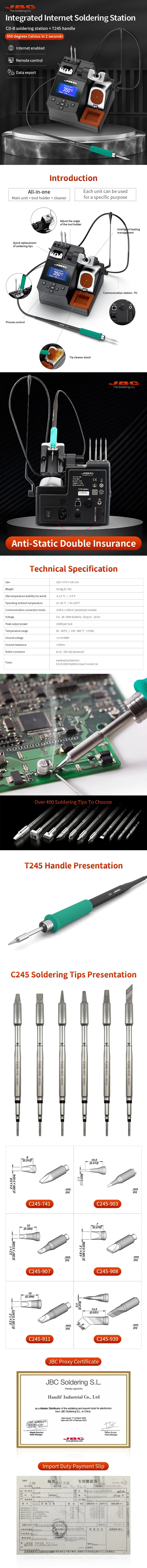 Original JBC Soldering Station CD-2BHQF Fit Universal C245 Series Soldering Iron Tips Repair Mobile Phone PCB IC Tools