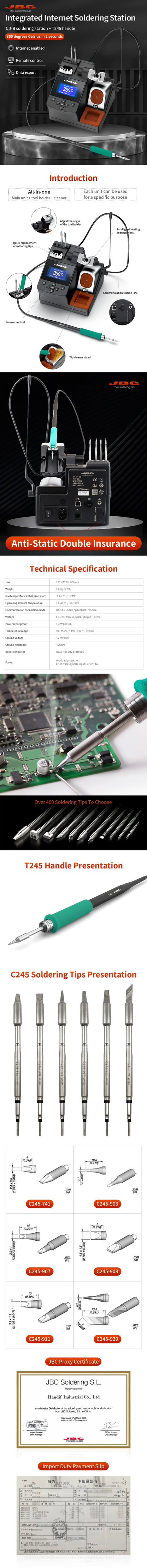 Original JBC Soldering Station CD-2BHQF Fit Universal C245 Series Soldering Iron Tips Repair Mobile Phone PCB IC Tools